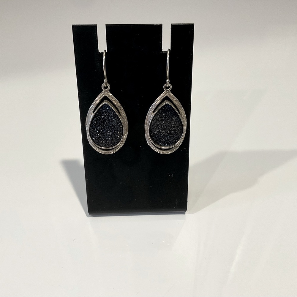 Costume Jewelry Blue Stone Drop silver Tone Earrings